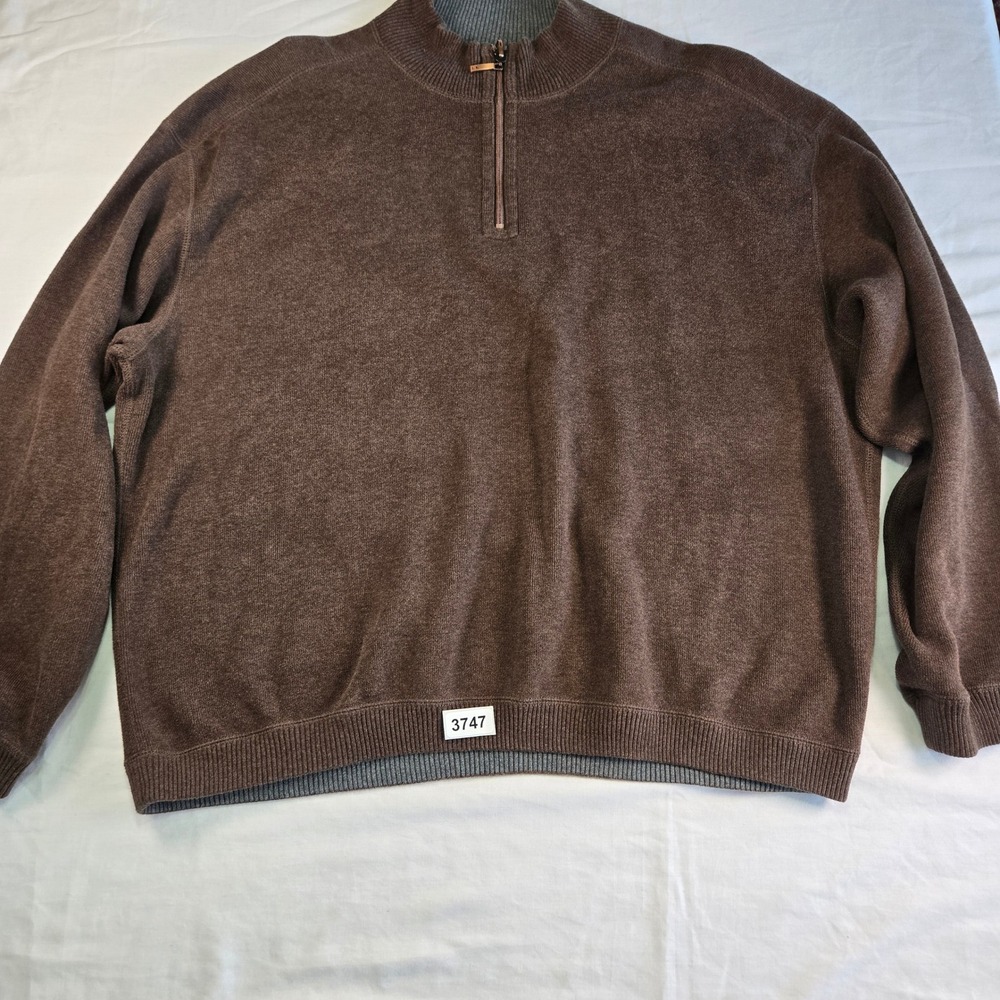 Tommy Bahama Men's Brown Quarter Zip Mock Neck Sweater Pullover Size XL